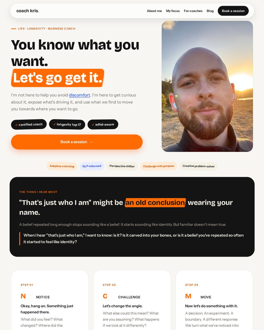 coach kris. website homepage
