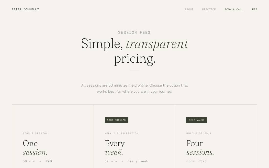 Session payment page with Stripe checkout